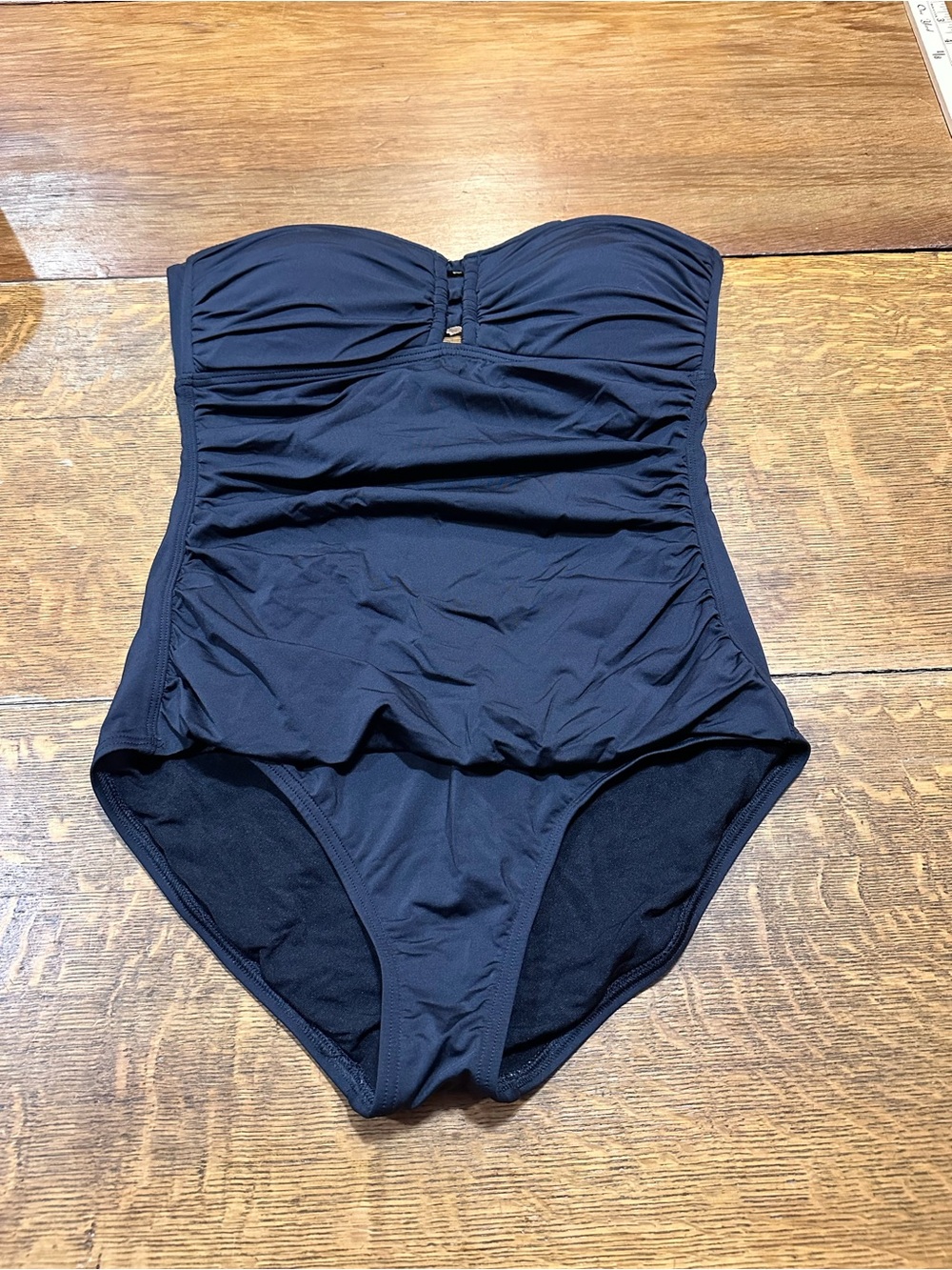 Tommy Bahama Black‎ Strapless Ruched One-Piece Swimsuit sz 10